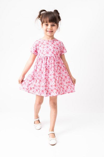 BUUFUU Summer Short Sleeve Floral Printed Girl's Dress