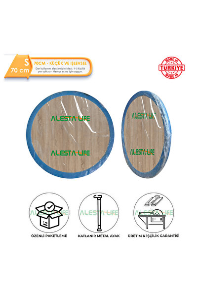 Alesta Life Sonomo Pratik Yer Sofrası | 21 Cm Katlanabilir Metal Ayaklı | Hamur Açma Tahtası | Oyun Masası