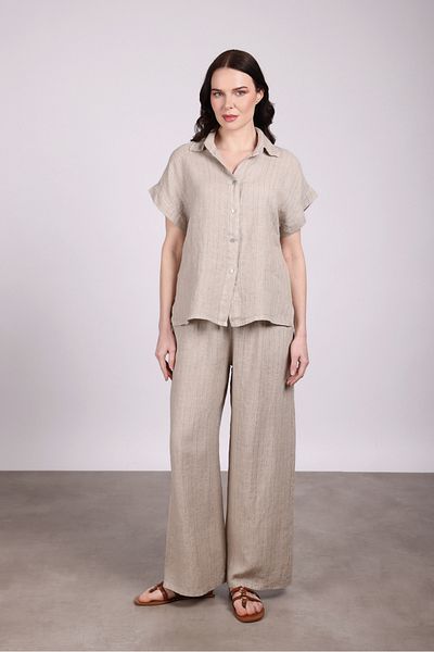 Sempre Beige Women's Comfortable Linen Bottom-Top Set 2633