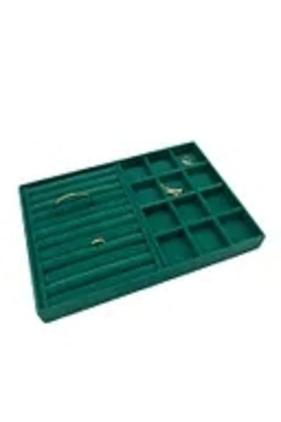MeGass Dekor Domestic Production Berlin Model Suede Fabric Green Color Sausage - Compartmentalized Drawer Jewelry Display Stand