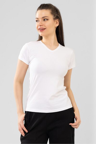 DOSXX V-Neck Women's Combed Cotton Lycra Short Sleeve Slim Fit Slim Fit Body T-Shirt
