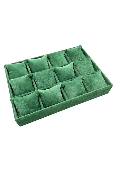 MeGass Dekor Domestic Production Tokyo Model Suede Fabric Green Color 34/24 cm Padded Drawer Watch and Jewelry Box