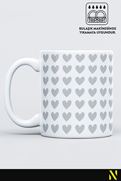 nilizma Gray Heart Patterned Colorful Mug – 330 ml Mug |   Stylish and Durable Design