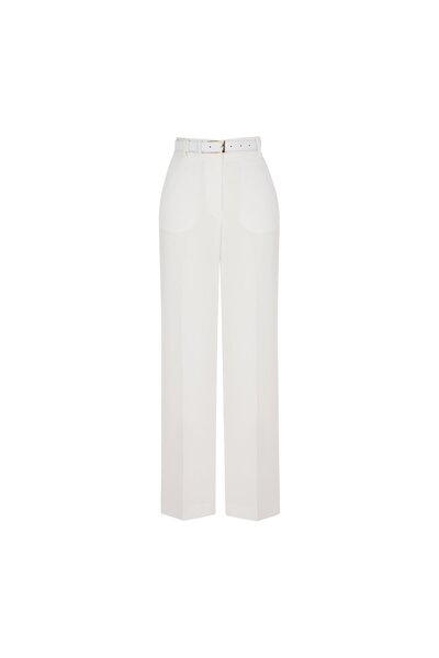 BİRELİN Bol Paça Krep Pantolon Beyaz
