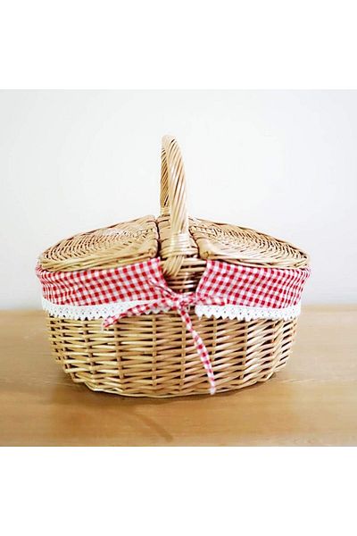 EVİMTATLIEVİM Wicker Picnic Basket Double Lid Red Lined 40cm