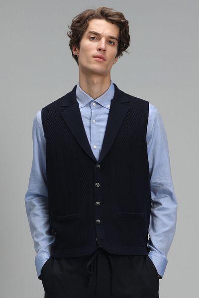 Lufian Level V Neck Vest Navy Blue