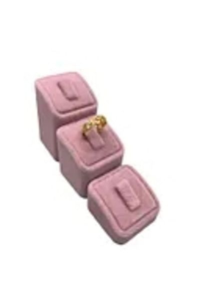 MeGass Dekor Domestic Production Suede Fabric Pink Color Triple Set Ring Display