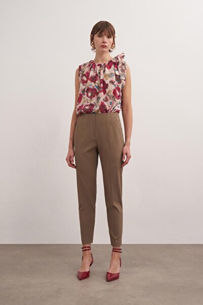 BİRELİN Pensli Viskon Pantolon Hakı