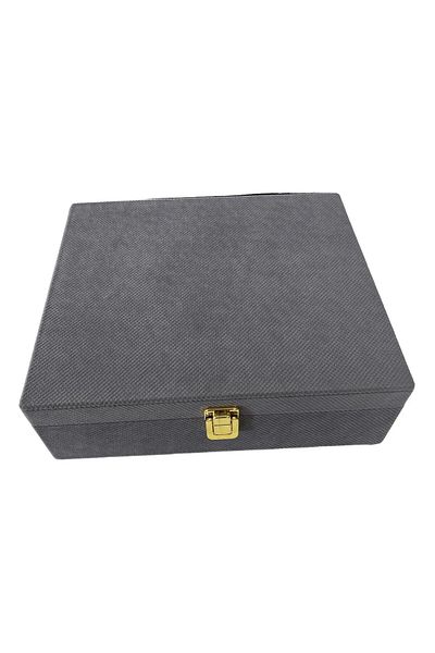 MeGass Dekor New Domestic Production Linen Fabric Grey Color 35/30/10cm Jewelry Display Storage Box