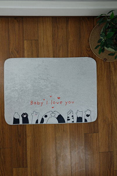 DEKOMOD Evcil Hayvan Figürlü Kedi Köpek Beslenme Mama Ve Su Matı Kolay Temizlenen Emici Paspas 50*70 cm