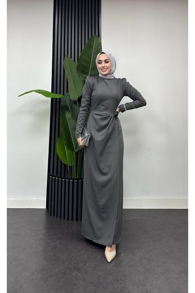 moda zeynaa GÜLLÜ DOUBLE CREP TESETTÜR ELBİSE