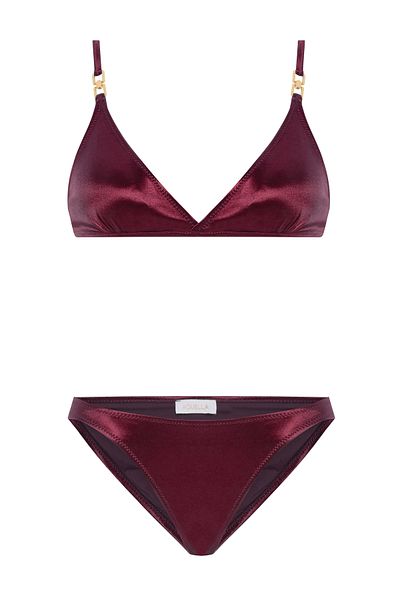 AQUELLA Lame Wrap Burgundy Triangle Bikini Set