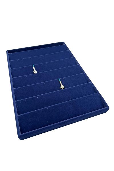 MeGass Dekor Domestic Production Suede Fabric Navy Blue Color 34/24 cm Gradual Drawer Earring Stand
