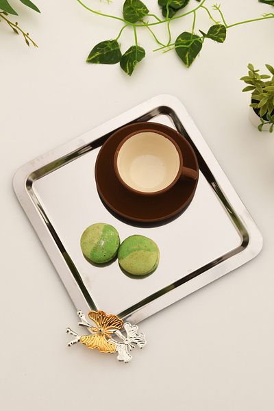 AKSESUAR EVRENİ Nesto Stainless Square Butterfly Detailed Presentation Tray Silver 1 Piece