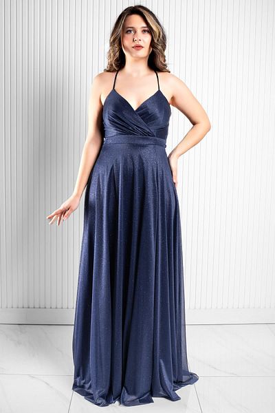 Modaviki Navy Blue Glitter Tulle Evening Dress Mdv366