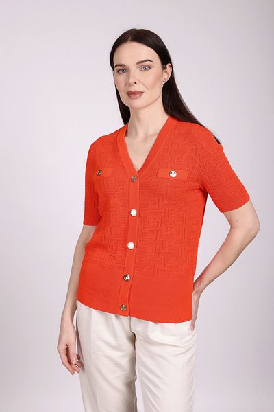 Sempre Cardigan portocaliu mercerizat pentru femei, cu decolteu în V, cu închidere de buzunar ornamental