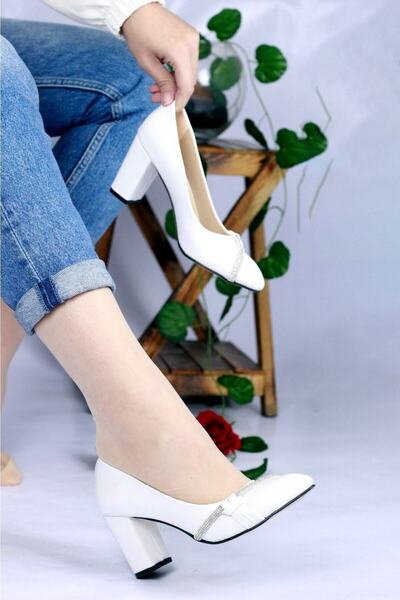 BAY ARMEDON Women's White Skin Stone Evening Dress Heeled Shoes 7 Cm New Tren...