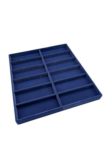 MeGass Dekor Domestic Production Havana Model Suede Fabric Navy Blue Color 38 cm / 36 cm Glasses Display Drawer Stand