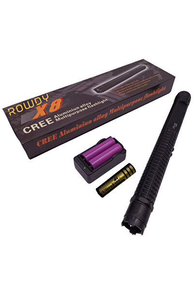 Depox Elektrošokový přístroj a svítilna, Rowdy X8, kovový, 35 cm, černý, bate...