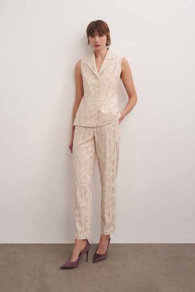 BİRELİN Dantel Kaplama Cigarette Pantolon Ekru