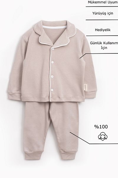 Vauva Baby Girl and Boy Pajamas Set 100% Cotton Front Button Nightgown Set