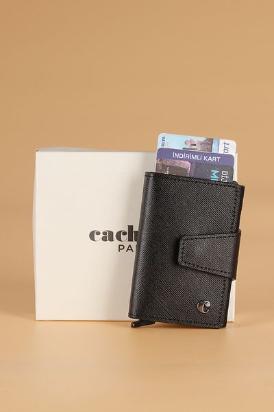 Cacharel 0270 Genuine Leather Mezonated Men's Wallet Limited Card Holder Lacos Black