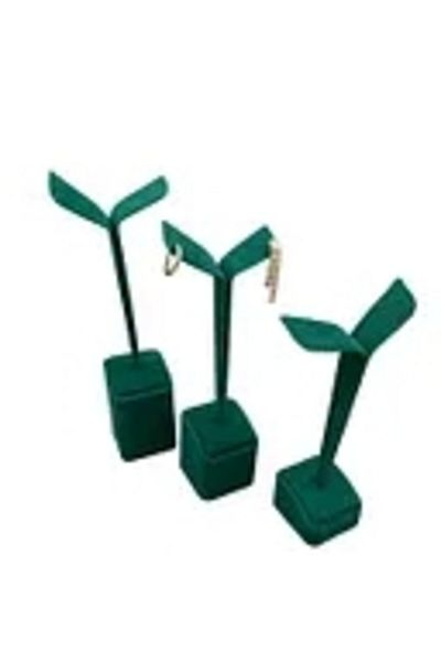 MeGass Dekor Domestic Production Suede Fabric Multiple Green Color 20/17/15 Cm Earring Display Accessory