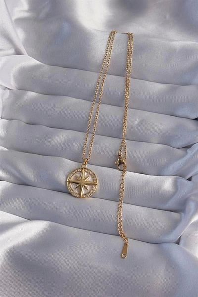 Clariss 316L Steel Chain Gold Color Zircon Stone Polar Star Necklace