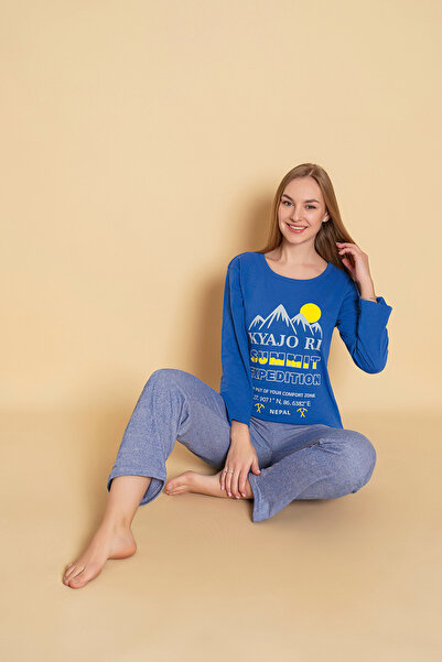 CALİA Set pijamale cu mânecă lungă din bumbac pieptănat pentru femei