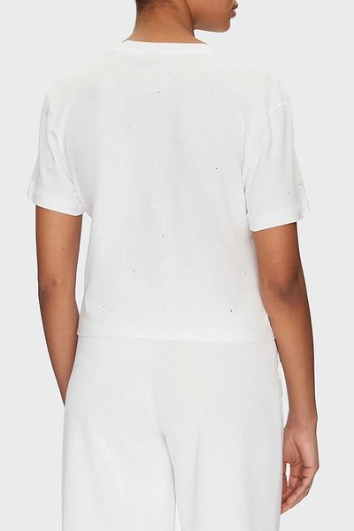 Guess Primula Rhınestones Boxy Tee Γυναικείο λευκό μπλουζάκι V5GI00I3Z14-G011
