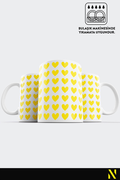 nilizma Yellow Heart Patterned Colorful Mug – 330 ml Mug | Stylish and Durable Design