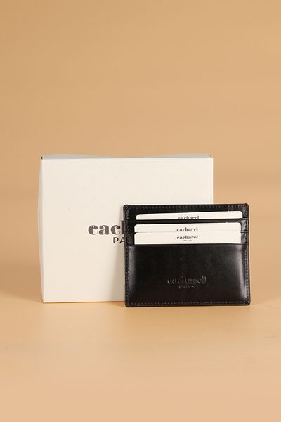 Cacharel 0244 Genuine Leather Men's Wallet Card Holder Analine Black