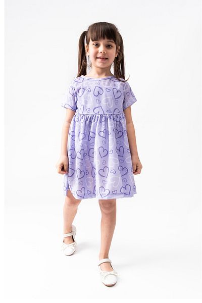 BUUFUU Summer Short Sleeve Heart Printed Girl's Dress