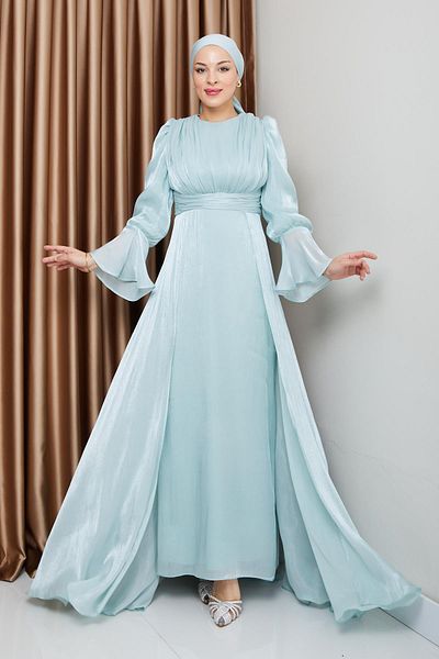 Olcay Yoryo Seiden-Hijab-Kleid – mit Cape-Rock, MINT 1235
