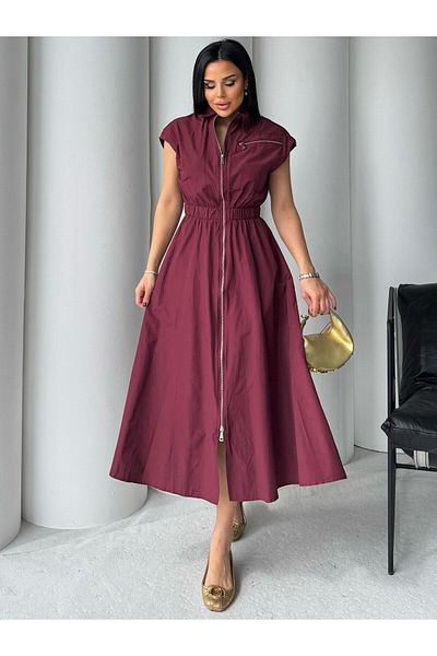 HARMONY GLOBAL Rochie de damă din popelin cu fermoar, cu talie elastică, rochie midi 7272