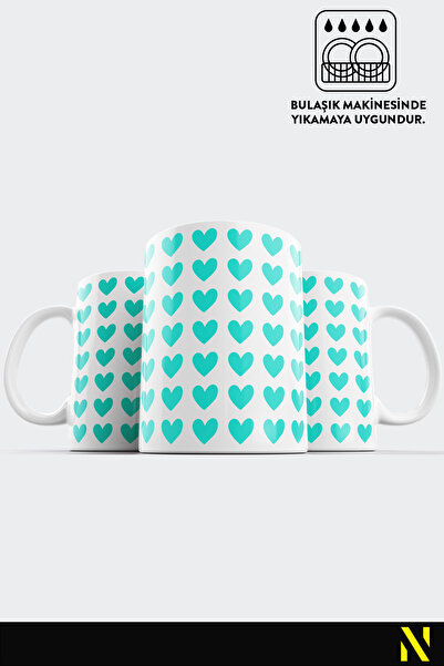 nilizma Turquoise Heart Patterned Colorful Mug Cup – 330 ml Mug | Stylish and Durable Design