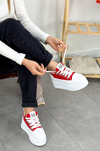 Mamito Ayakkabı FRM 017 Yüksek Tabanlı Bağcıklı Keten Spor Ayakkabı