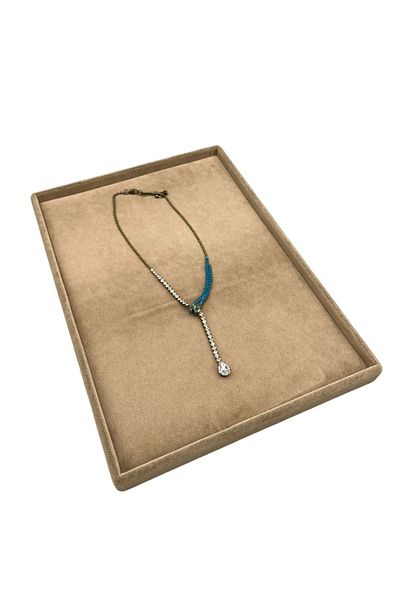 MeGass Dekor Domestic Production Suede Fabric Milk Coffee Color 34/24 cm Jewelry Serving Presentation Table