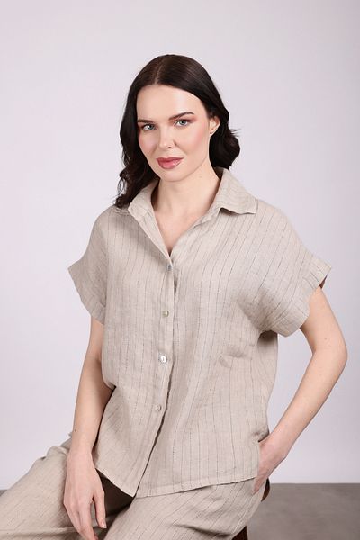 Sempre Beige Women's Comfortable Linen Bottom-Top Set 2633