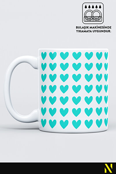 nilizma Turquoise Heart Patterned Colorful Mug Cup – 330 ml Mug | Stylish and Durable Design