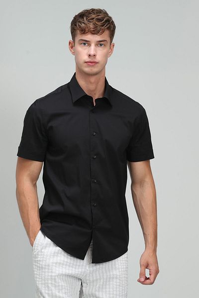 Lufian Cămașă inteligentă pentru bărbați Arus Slim Fit, neagră