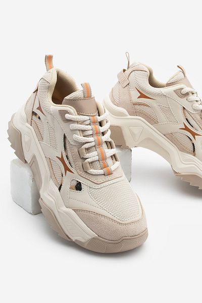 Marjin Women's Sneaker Thick Sole Lace-Up Multi-Piece Sports Shoes Mizon Beige
