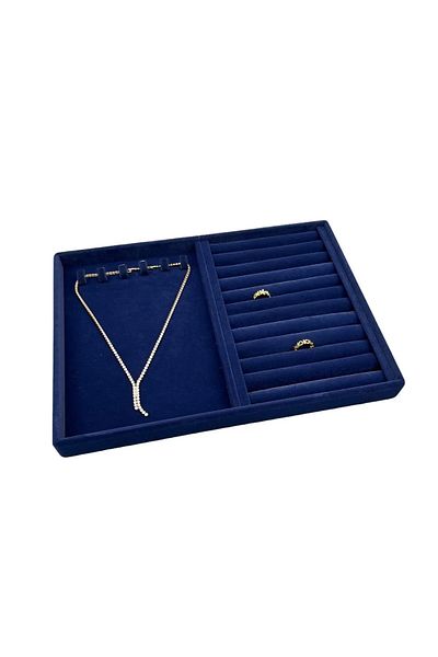 MeGass Dekor Domestic Production Rio Model Suede Fabric Dark Blue Color Nail-Sausage Drawer Jewelry Stand