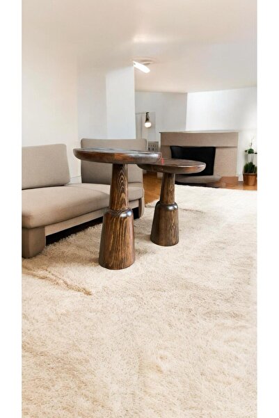Simillo Home&Living 2'li Set Ahşap Ürgüp Mantar Yan Sehpa Modern Fiskos Ceviz...