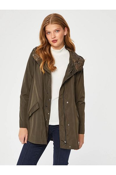 Faik Sönmez Hooded Khaki Women's Trench Coat U67542