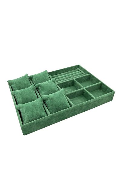 MeGass Dekor Domestic Production Oslo Model Suede Coated Green Color Padded Mix Inside Drawer Jewelry Organizer