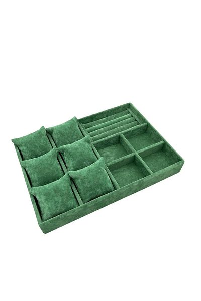 MeGass Dekor Domestic Production Oslo Model Suede Coated Green Color Padded Mix Inside Drawer Jewelry Organizer