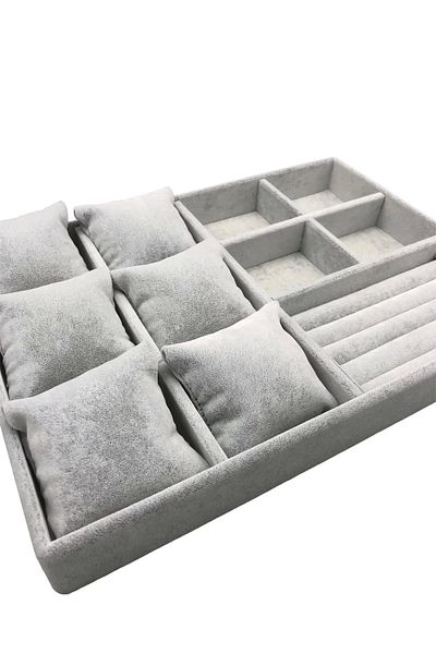 MeGass Dekor Domestic Production Oslo Model Suede Coated Gray Color Padded Mix Inside Drawer Jewelry Organizer