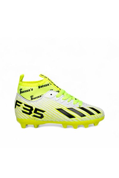 Walked White Green 31-35 Turf and Artificial Grass Cleats with Socks