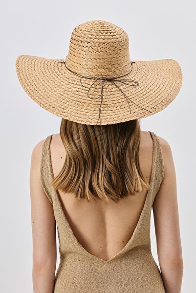 C&City Geniş Kenar Hasır Plaj Şapkası Y25730-15 Vizon